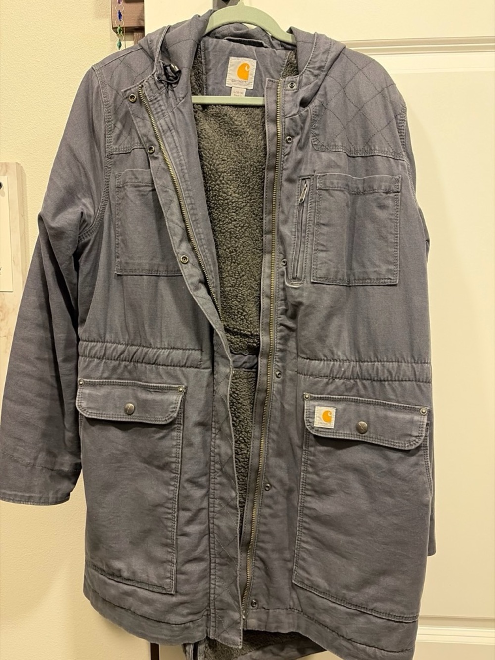 Woman’s Hooded Long Jacket in Slate Gray